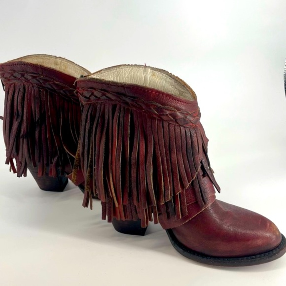 Freebird Tonto Dark Red Leather Fringe Boots - Size 6